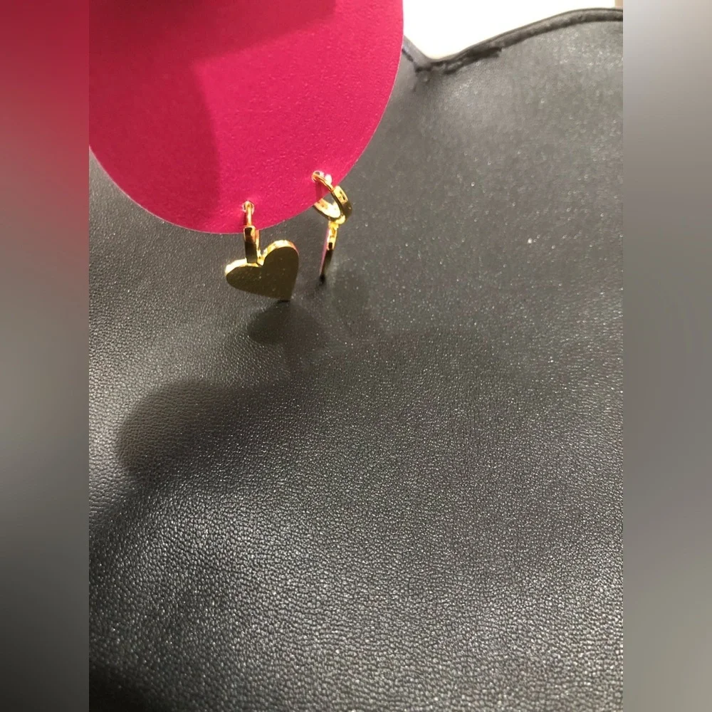 pink & gold plated sterling silver cubic zirconia heart shaped dangling earrings